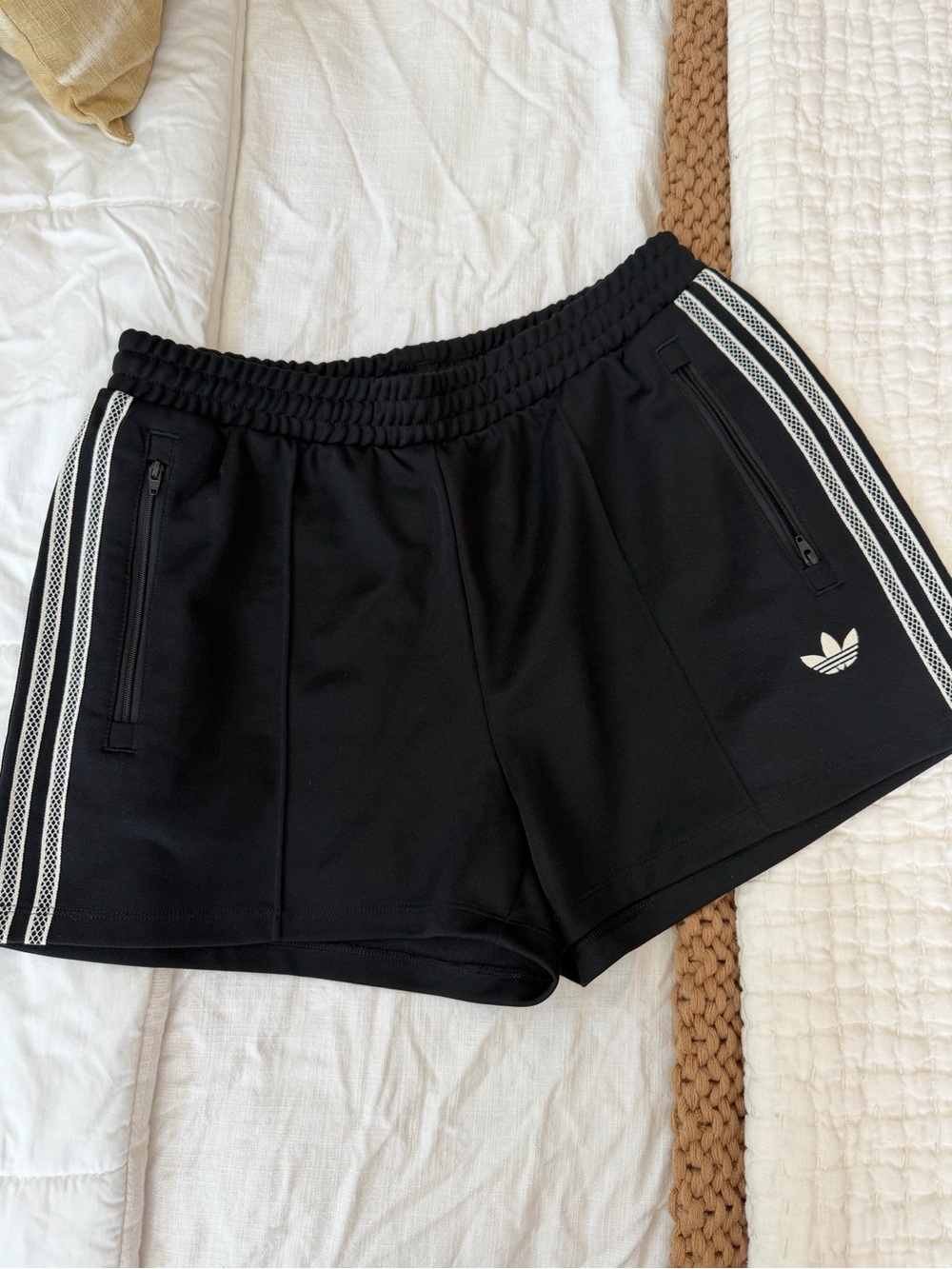 adidas originals black with off white three stripe shorts